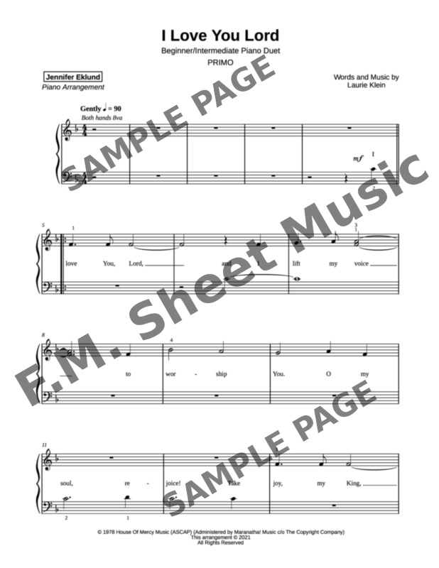 I Love You Lord Beginner Solo With Duet By Laurie Klein F M Sheet Music Pop Arrangements